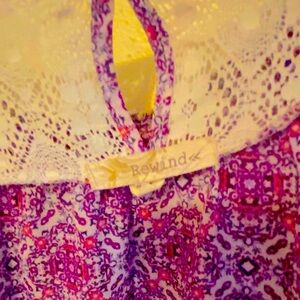 Rewind Top w/ Open Shoulder, Straps, Long Sleeves & Embroidered Pattern, Size XL